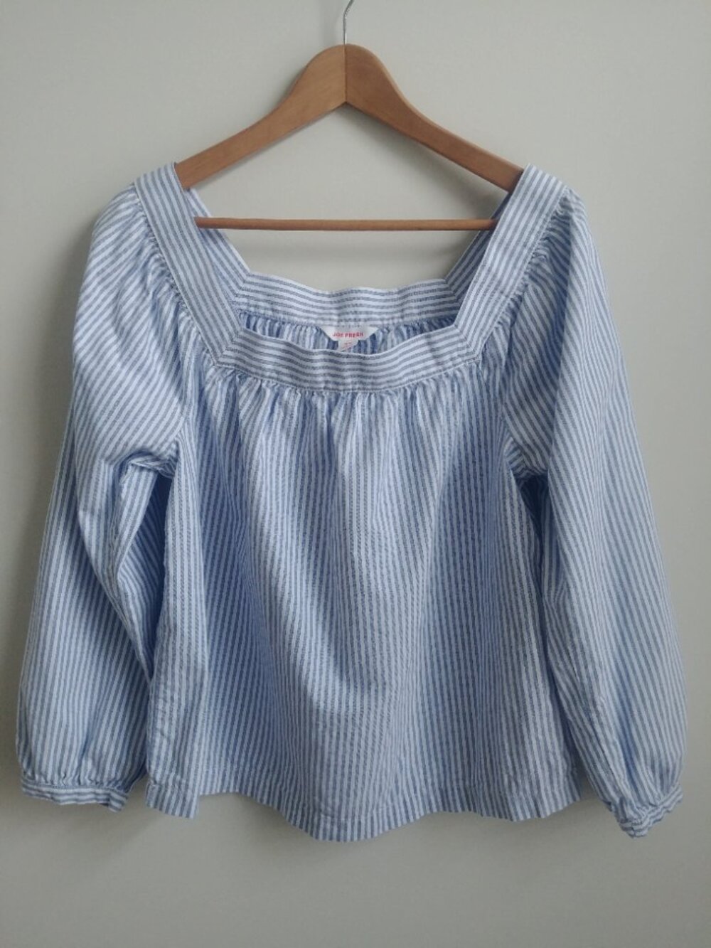 Joe Fresh Medium off shoulder light blue and white striped blouse top shirt